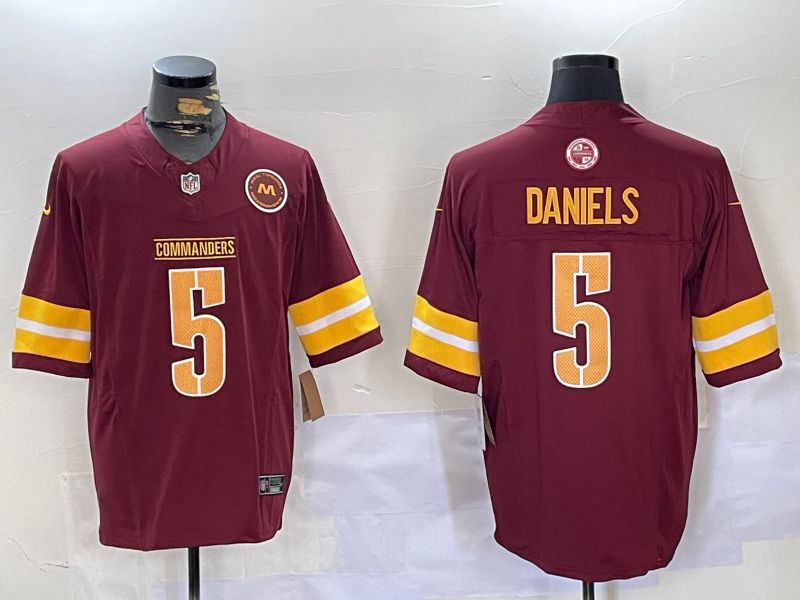 Men Washington Commanders 5 Daniels Red 2024 Nike Limited NFL Jersey style 2